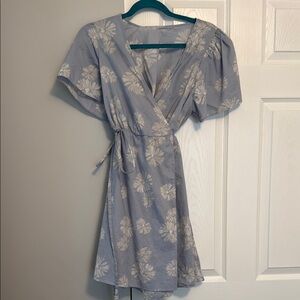 Floral Wrap Dress in Light Blue and White
